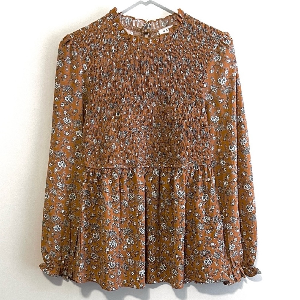 Hayden Smocked Long Sleeve Peplum Floral Top